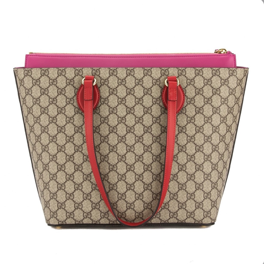 Authentic Gucci Hibiscus Red+Pink GG Supreme Tote